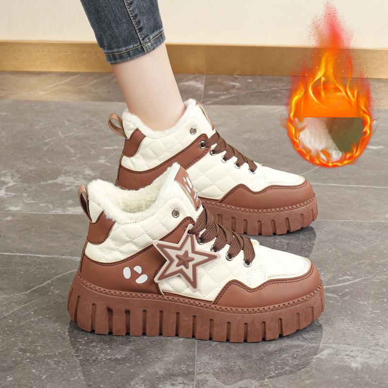 Women‘s Winter Chunky Platform Sneakers Anti-Slip Walking Shoes With Fur Lined Comfortable Lace-up Snow Boots for Women Outdoor Warm Short Booties