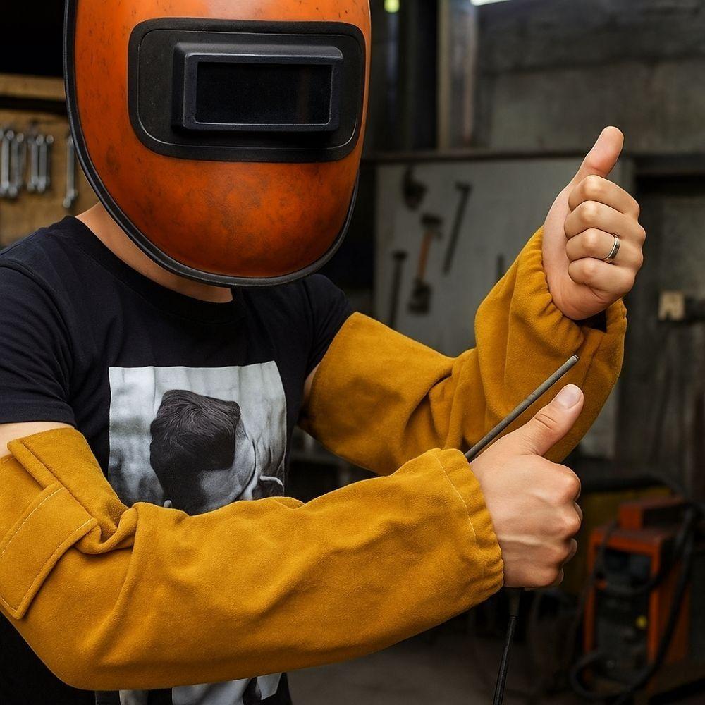 High Heat Resistance Leather Welding Arm Guards Cut Resistance Welding Arm Covers Industrial Use