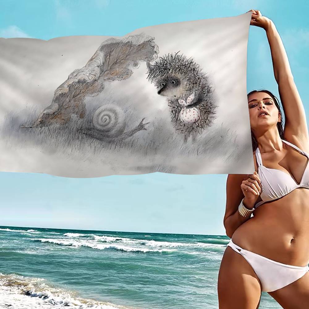 H-Hedgehog In The Fog Beach Towel Colorful Bath Towels For Girl Microfiber Quick Dry Custom Sand Free Beach Yoga Spa Gym Pool