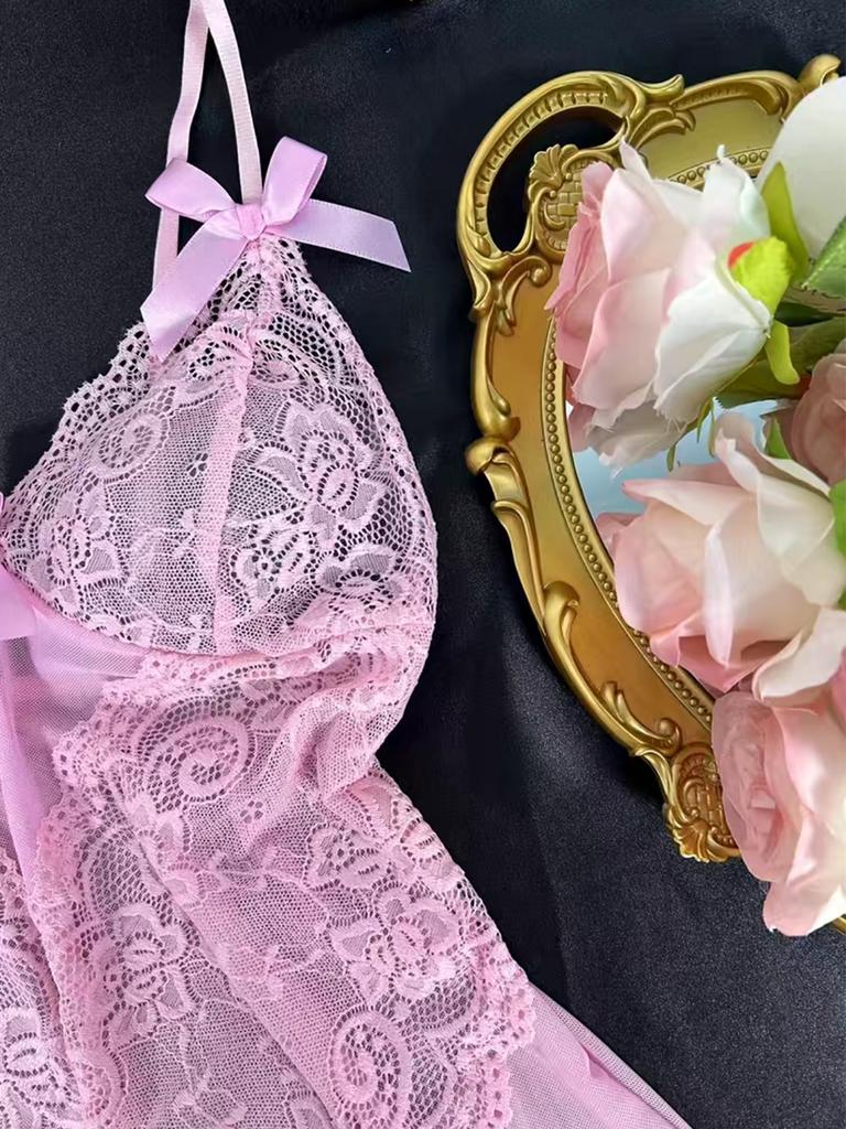 Temptation Thin Lace Flower Printed Underwear Suit Sexy Women Sheer Sleeveless Lingerie Set Female Sexy Lace Erotic Costumes