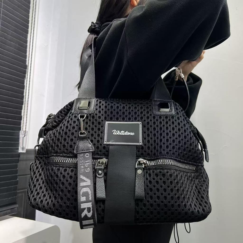 Mesh Personalized Splicing Multi-Pocket Tote Bag Large Capacity Simple And Versatile Oblique Span Bag