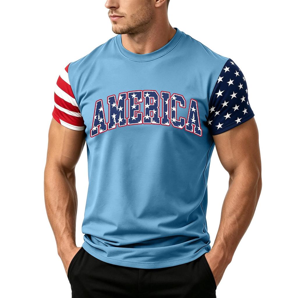 Men's Independence Day Flag Print Short Sleeve T-Shirt, Loose Casual Daily Summer Tops