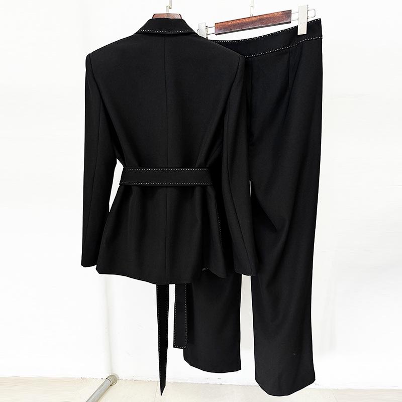 2026 European & American Beaded Trim Waistband Suit with Long Pants - Two-Piece Set
