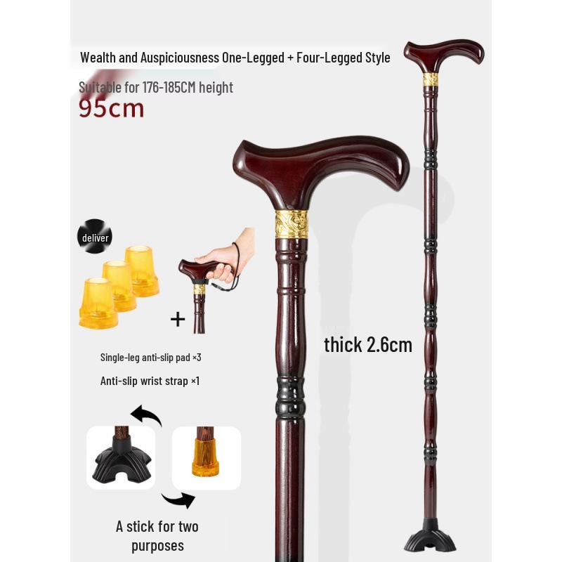 Älterer Drachenkopf Vierbeiniger Holzspazierstock, Rutschfeste & Leichte Krücke