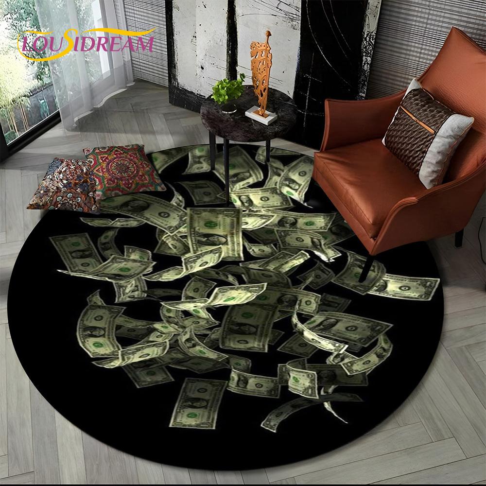 Rich Euro Dollar Money 3D Pattern Round Carpet Rug for Living Room Bedroom Child Playroom Chair Decor,Pet Area Rug Non-slip Mat
