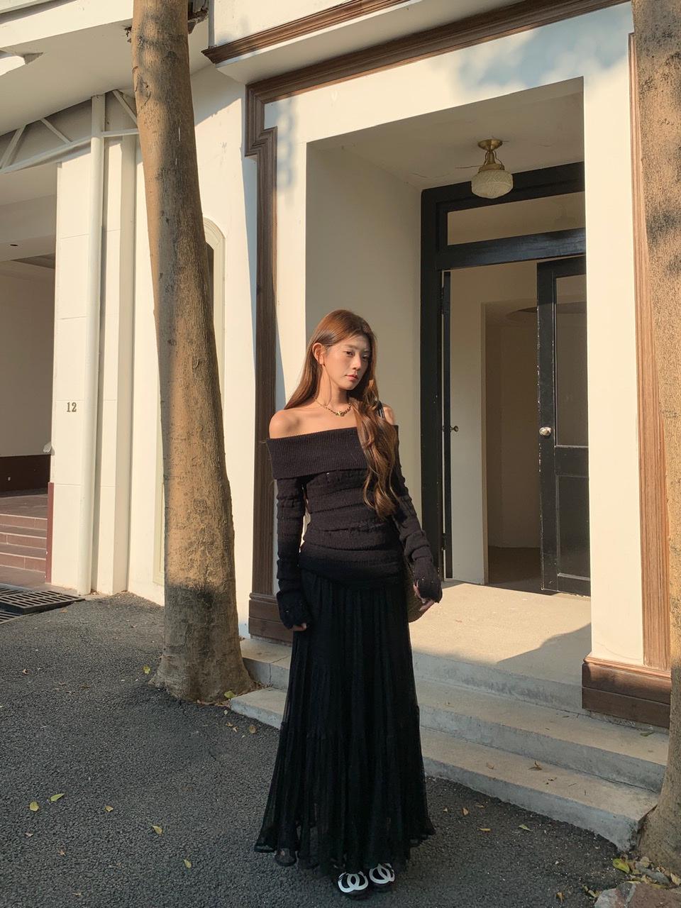 2026 Elegant Korean Style Women s Long Flowy Skirt for Early Spring One Size чёрный