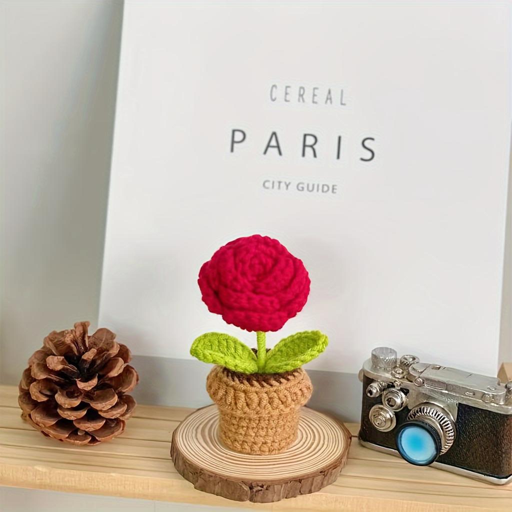 1pc Hand-Knitted Artificial Simulation Potted Plant, Crocheted Yarn Artificial Flower Decoration, Suitable for Mother's Day, Anniversaries, Birthdays