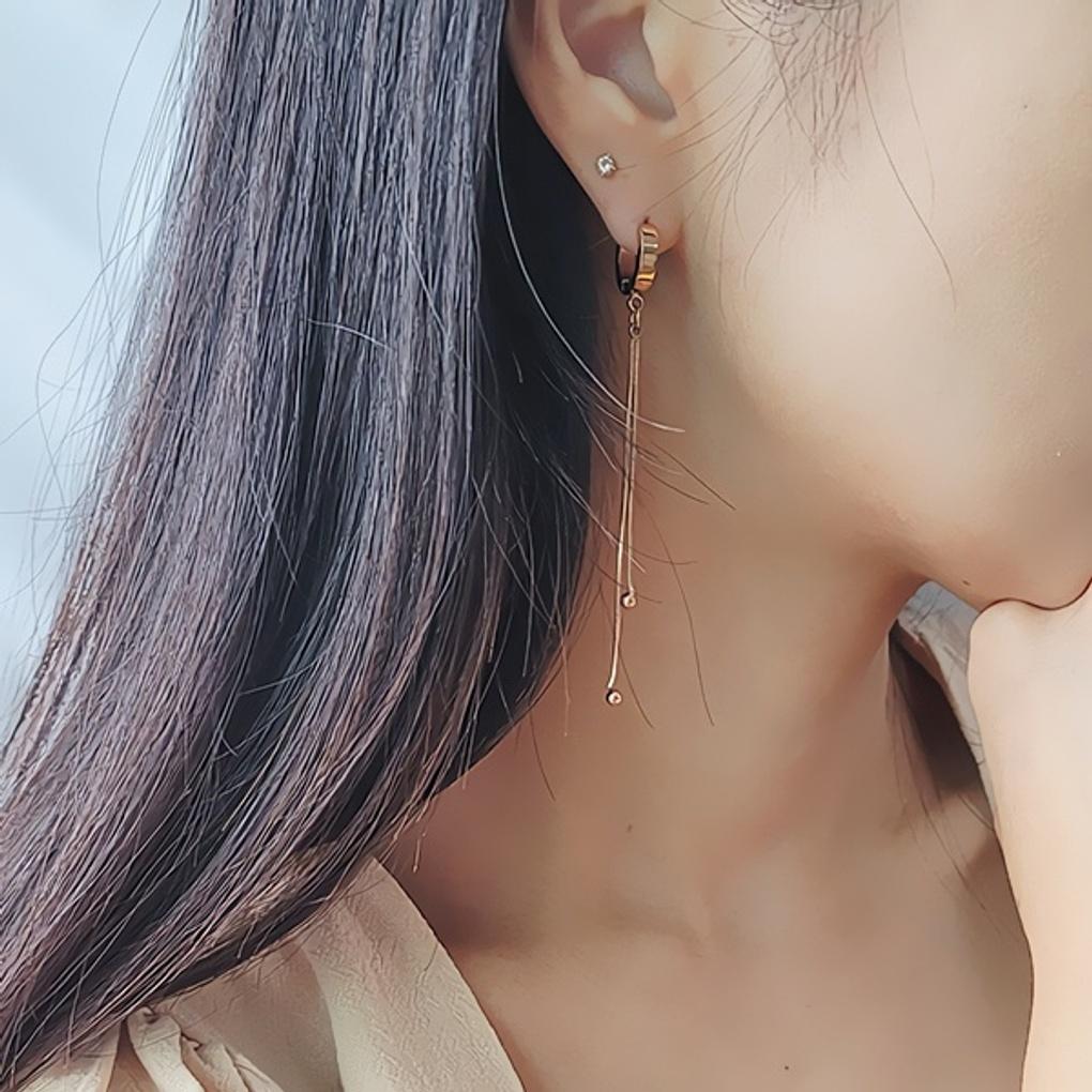 Women's surgical steel long snake-string double-row stainless steel earrings