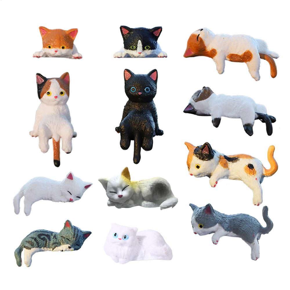 12pcs Cute Desktop Ornament Adorable Mini Resin Cat Model Car Dashboard decorativeOrnaments For Cars Trailer RV Truck Automotive