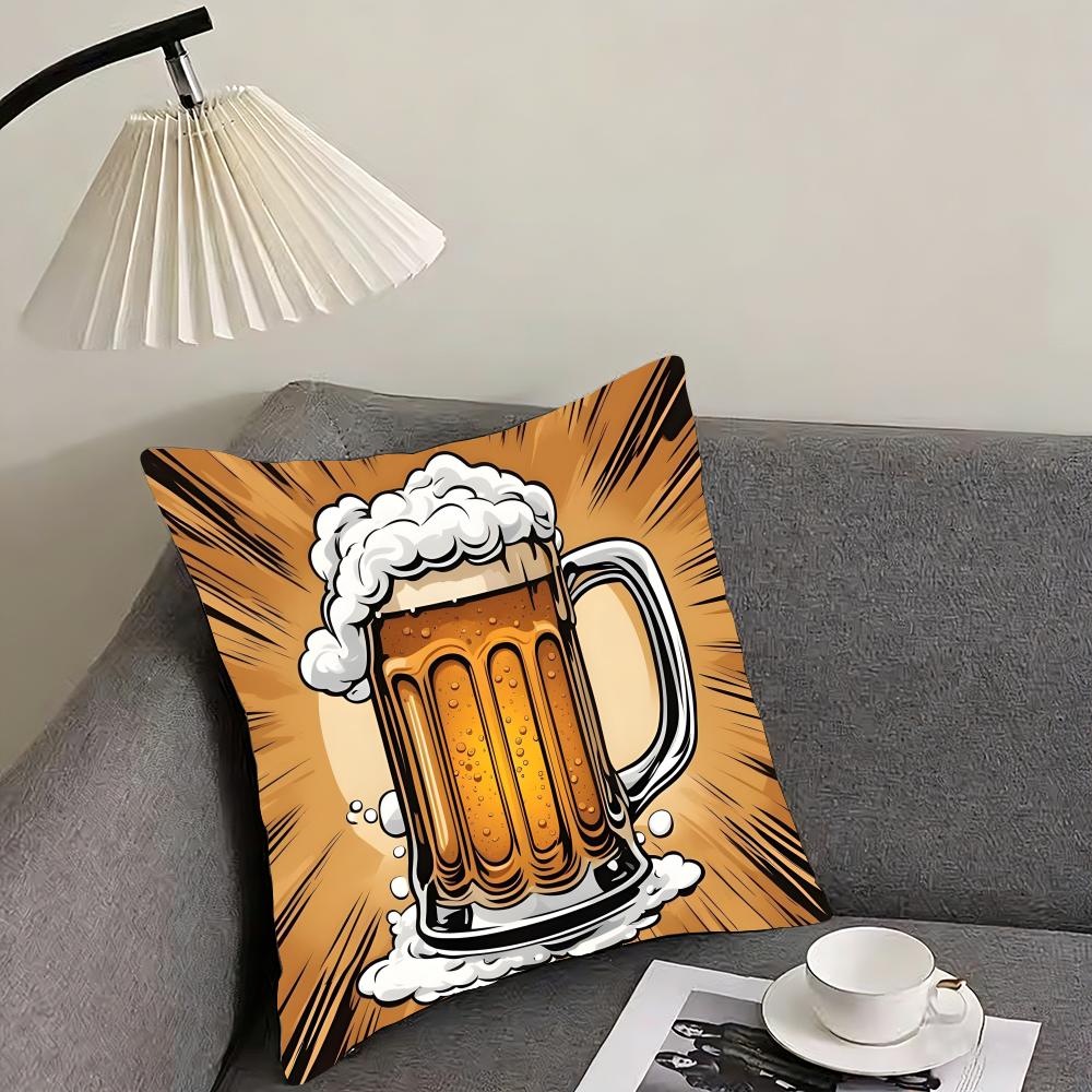 Poszewka na poduszkę w stylu retro z motywem piwa i wina, dwustronna, pluszowa – Do samochodu, na sofę, do sypialni, idealna na prezent.