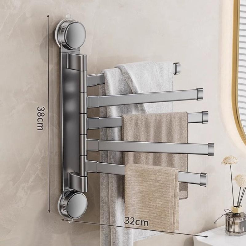 Suction Cup No-Punch Bathroom Rotating Towel Rack Bathroom Multi-Rod Drying Rack Towel Bar On Wall