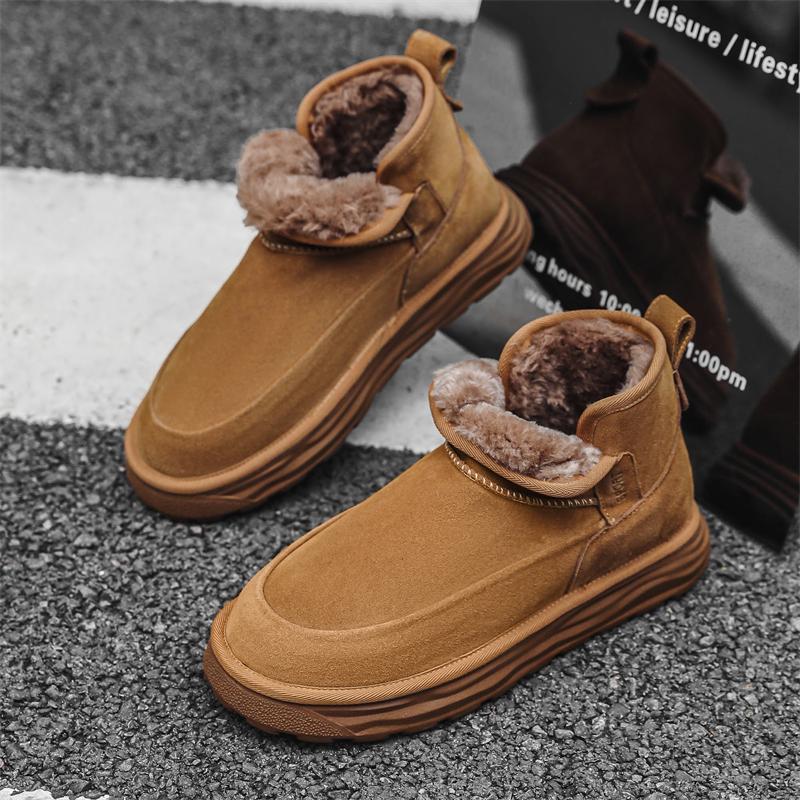 Suede Leather Men's Casual Shoes Luxury Outdoor Male Ankle Boots Warm Plush Fur Winter Boots Slip on Leisure Walk High Top Botas