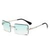 Vintage Brown Square Sunglasses Woman Luxury Brand Small Rectangle Sun Glasses Female Gradient Mirror Rimless Oculos De Sol