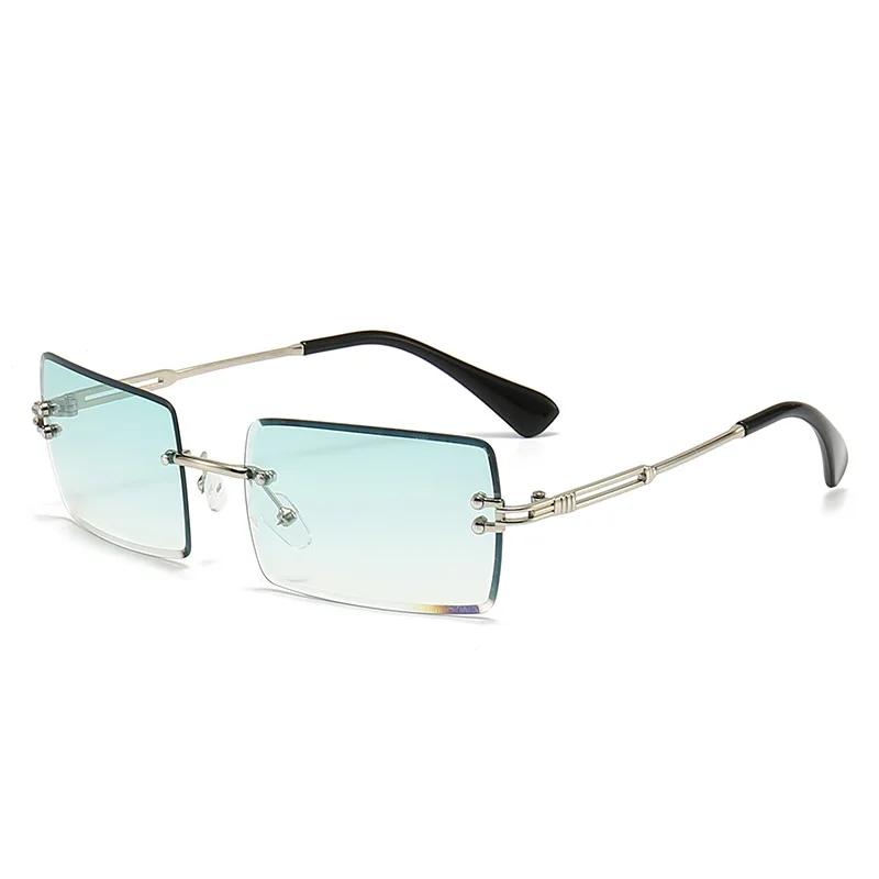 Vintage Brown Square Sunglasses Woman Luxury Brand Small Rectangle Sun Glasses Female Gradient Mirror Rimless Oculos De Sol
