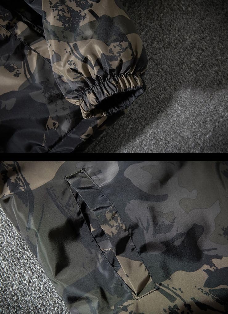 Aspersio Camouflage Long Military Warm Outerwear for Street American Military Mountain Nylon Outer Dark Green Zip-Up Hoodie, Sleeve, Hooded, Style,