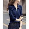 Elegant Lapel Long Sleeve T-Shirt with Contrast Buttons