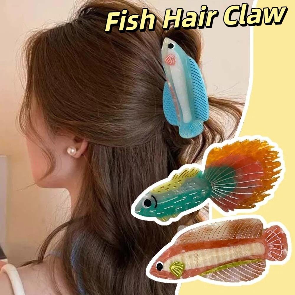 Korean Style Silver Arowana Shark Clip Acrylic Acetic Acid Hair Claw Guppy Hair Claw  Beach