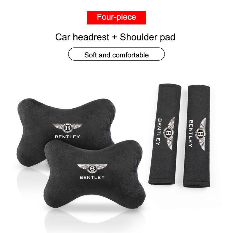 Suede Car Spine Headrest Neck Pillow Seat Belt Protect Shoulder Pad for New Bentley Flying Spur Continental GT Bentayga Mulsanne TH4