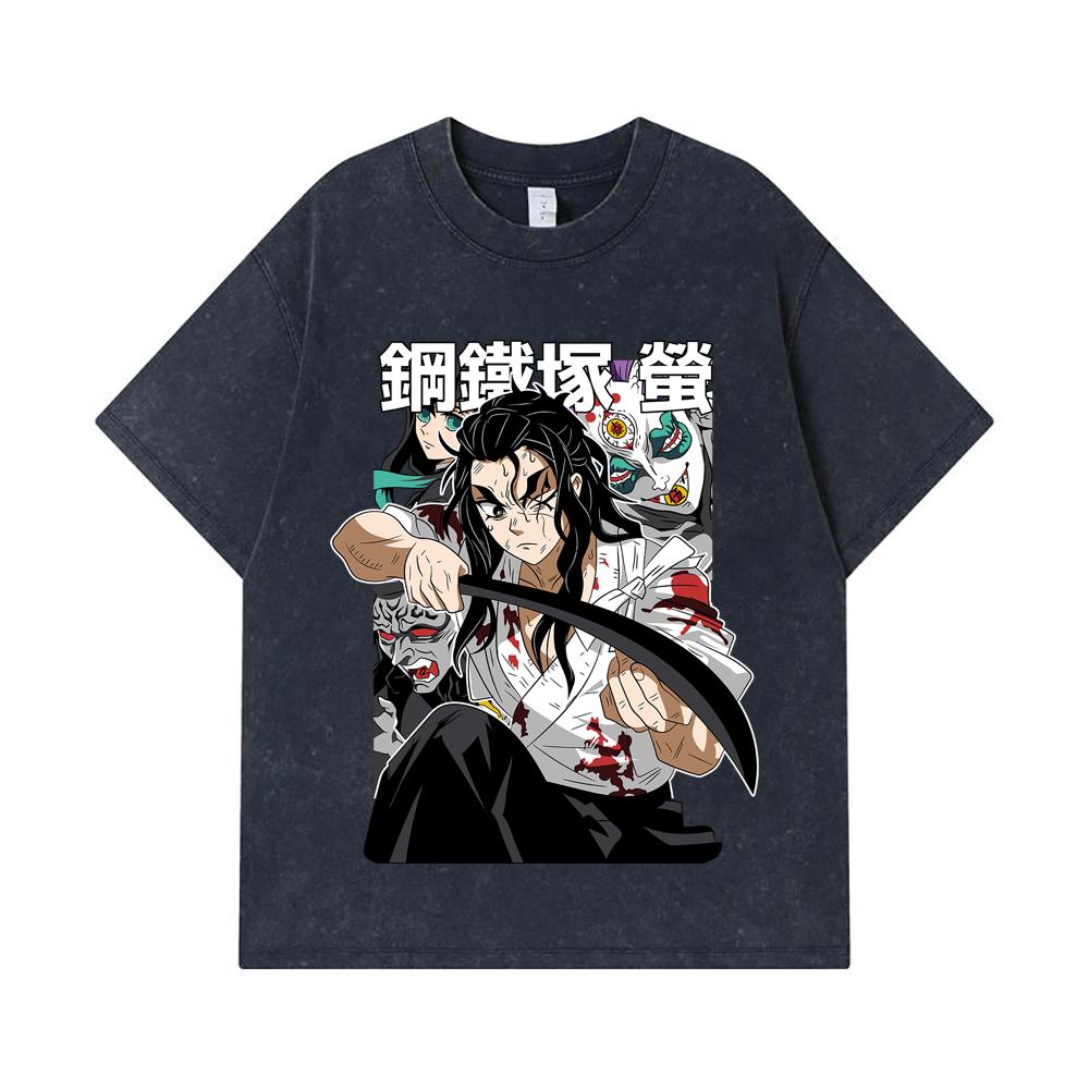275 GSM Washed T-shirts 100% Cotton Demon Slayer V27 Haganezuka Print Unisex Heavy Cotton T Shirt