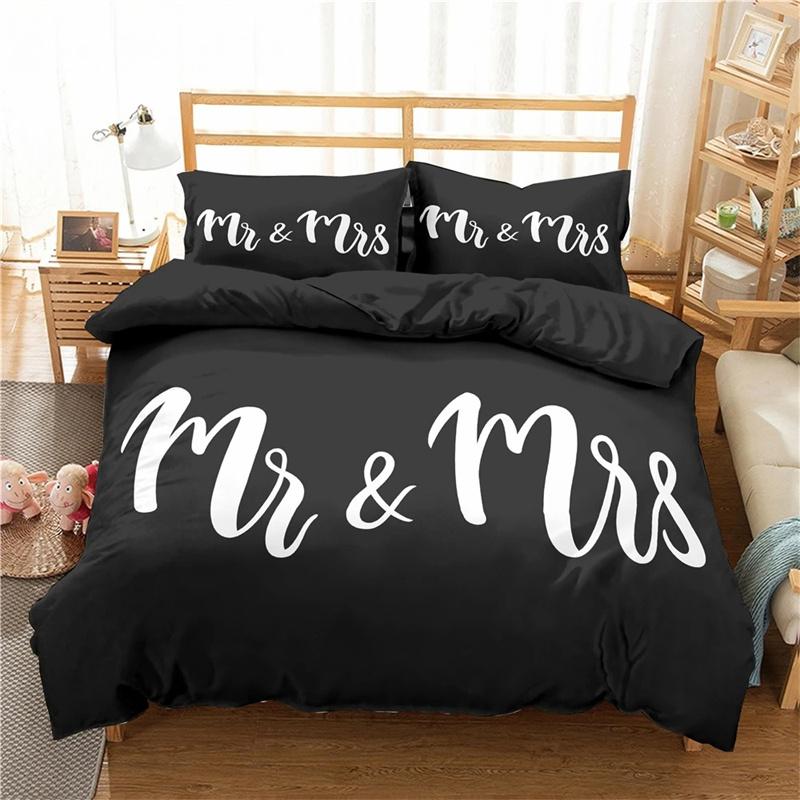 Lover Couples King Queen Duvet Cover Black And White Printed Bedding Set For Adults Valentine's Day Bedroom Decor Quilt Cover
