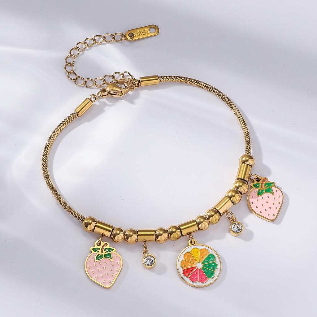 Cherry Epoxy Titanium Steel Bracelet for Women - Sweet Dopamine-Inspired Design
