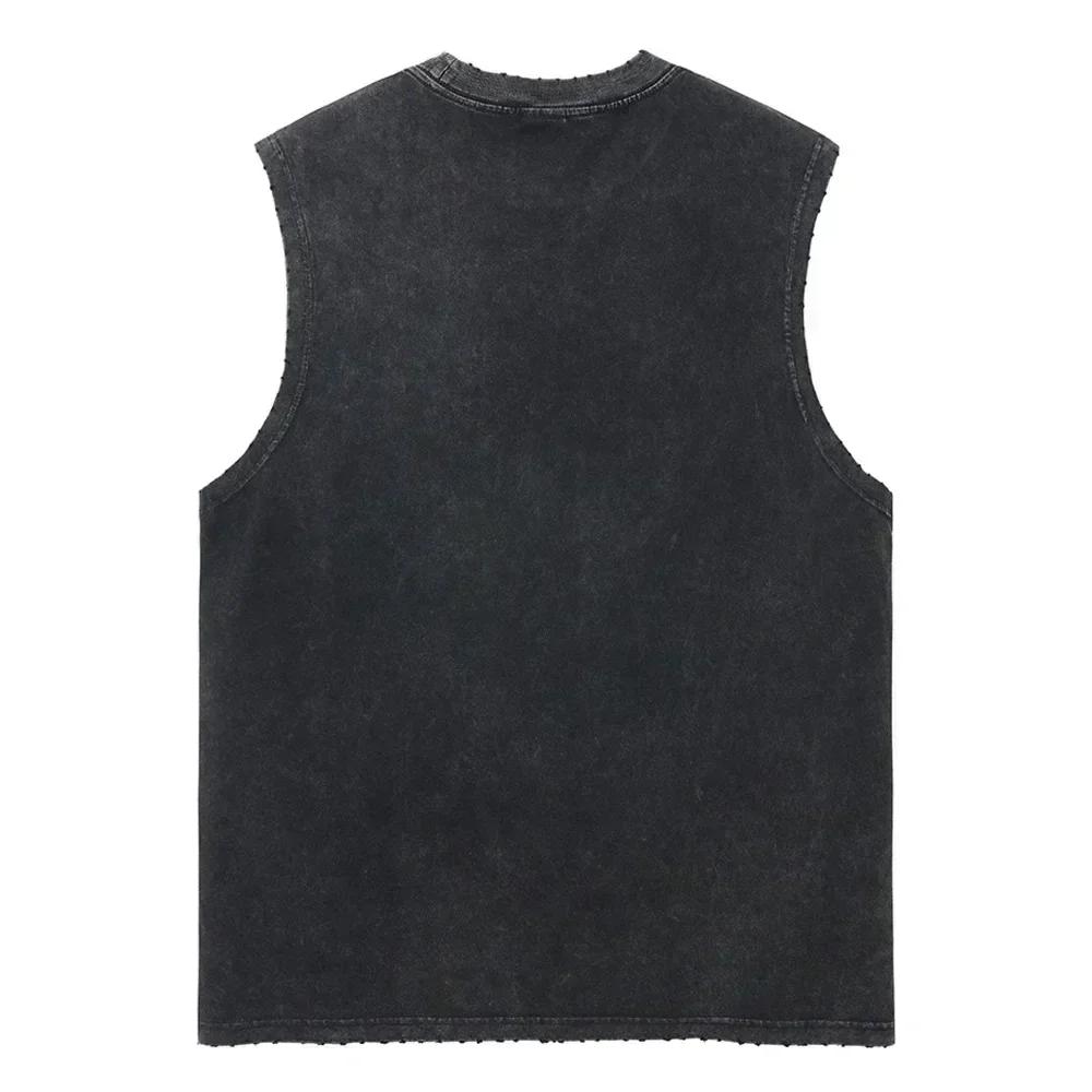 Religious Graphic Vest Streetwear Hip Hop Mens Tank Tops Casual Sleeveless Tops Shirt Washed Cotton Vest Black Harajuku