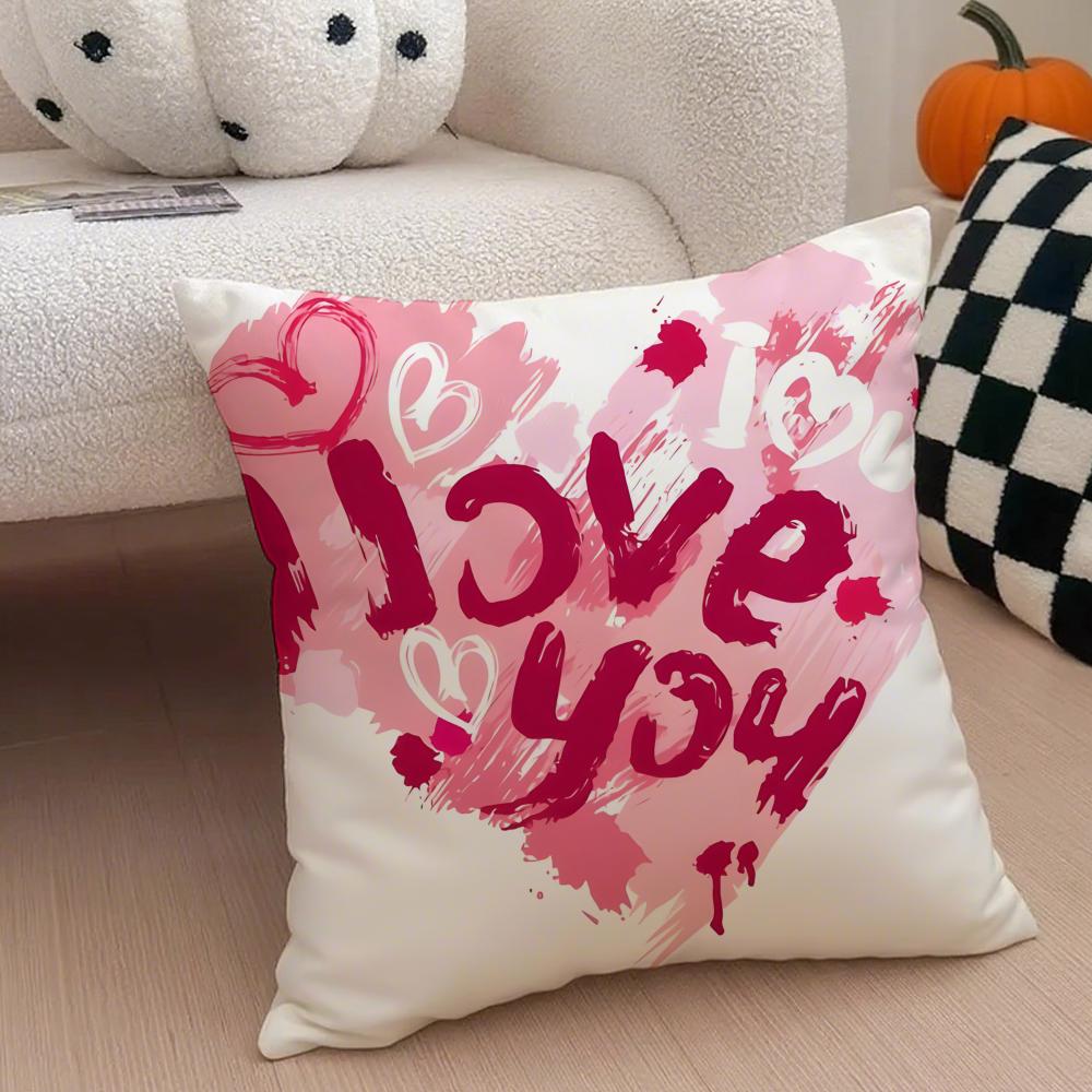 Valentines Day Gift with Heartshaped Pattern Cushion Cover Throw Pillow Cover Hidden Button Durable Polyester Chair Cushion