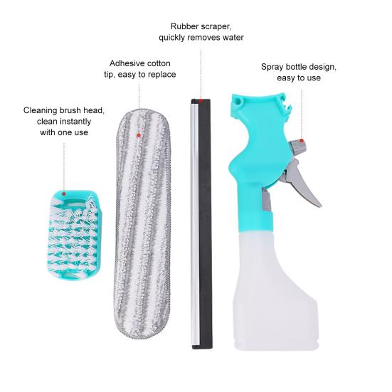 1/2/3Pcs Window Wiper 4-in-1 Glass Cleaner Tool with Spray Bottle Scrubber Scraper Sprayer Multifunctional Window Cleaning Kit
