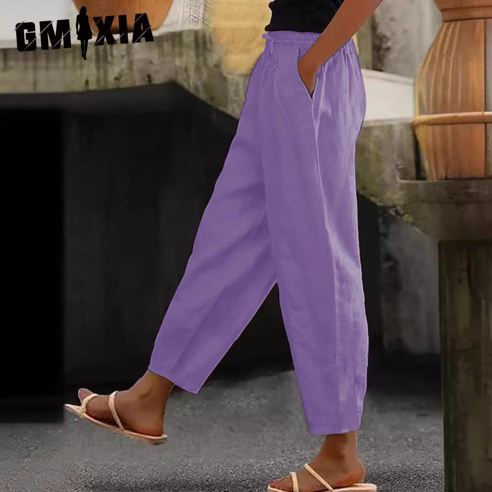 GMXIA Dámské módní ležérní jednobarevné kalhoty a capris