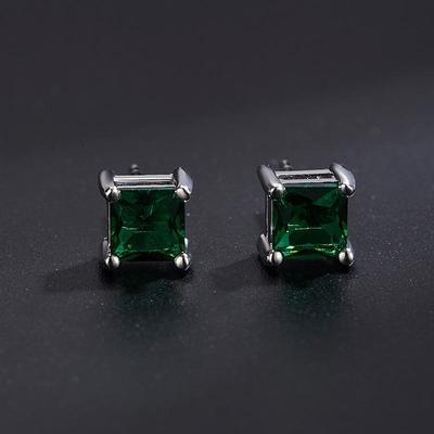 Boucles d'oreilles carrées en zircon vert émeraude pour femmes - Design élégant et simple