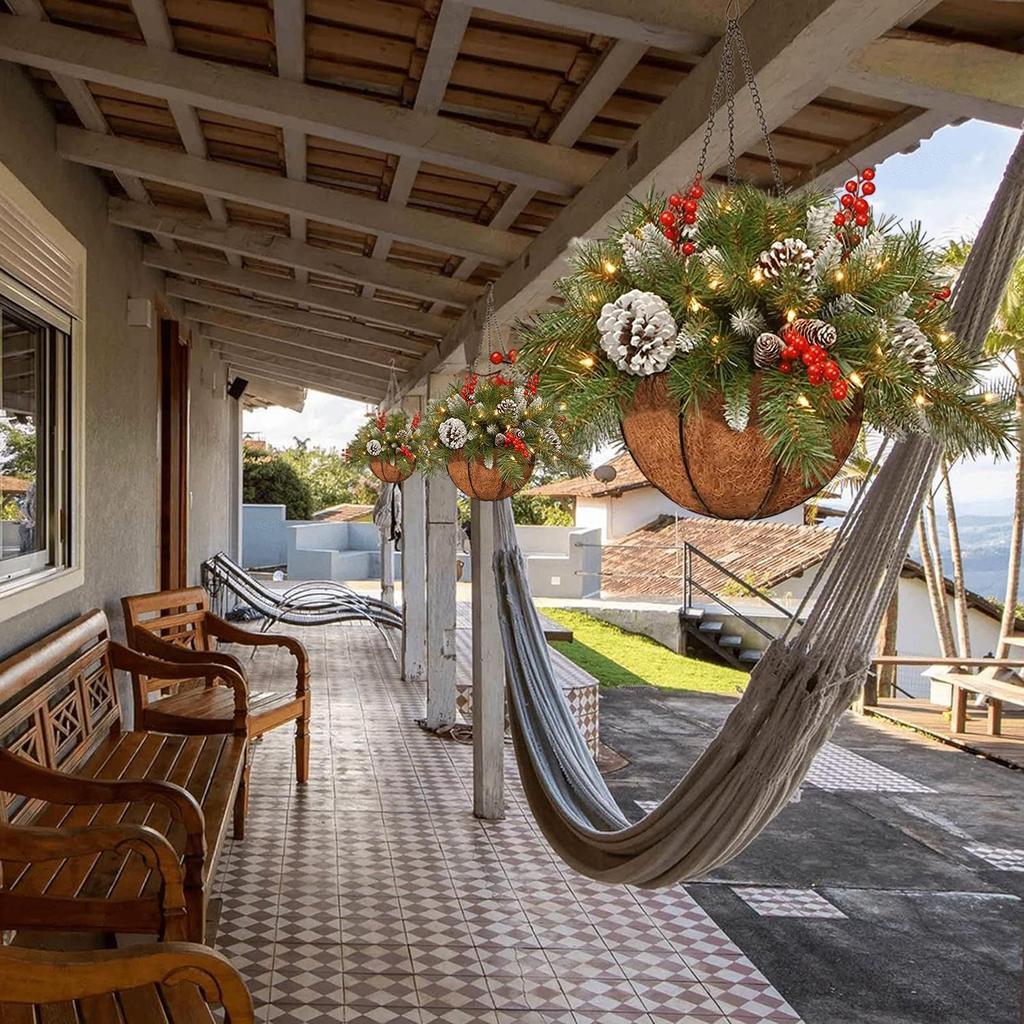 Świąteczny wystrój ganku ze światłami Dekoracja domu Świąteczny wiszący kosz Dekoracje zewnętrzne do wystroju domu Impreza Święta Wewnątrz