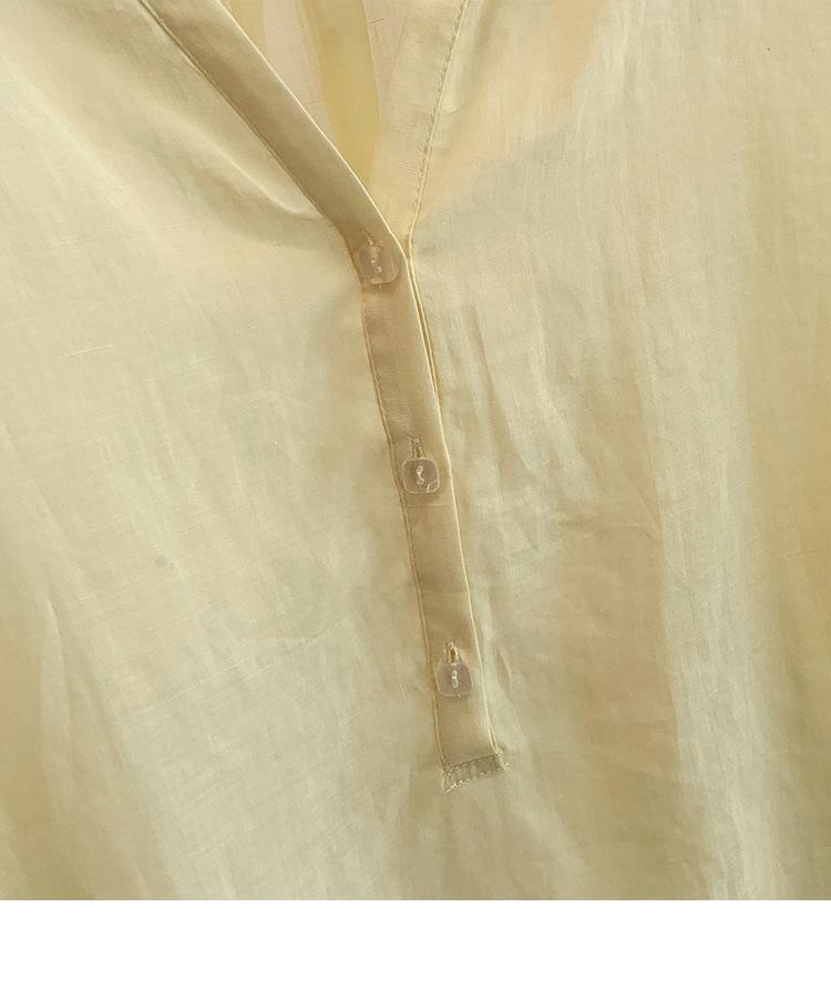 Damen lässiger Anzug aus Baumwolle-Leinen mit Perlen: Kurzarmhemd & Vielseitige Shorts