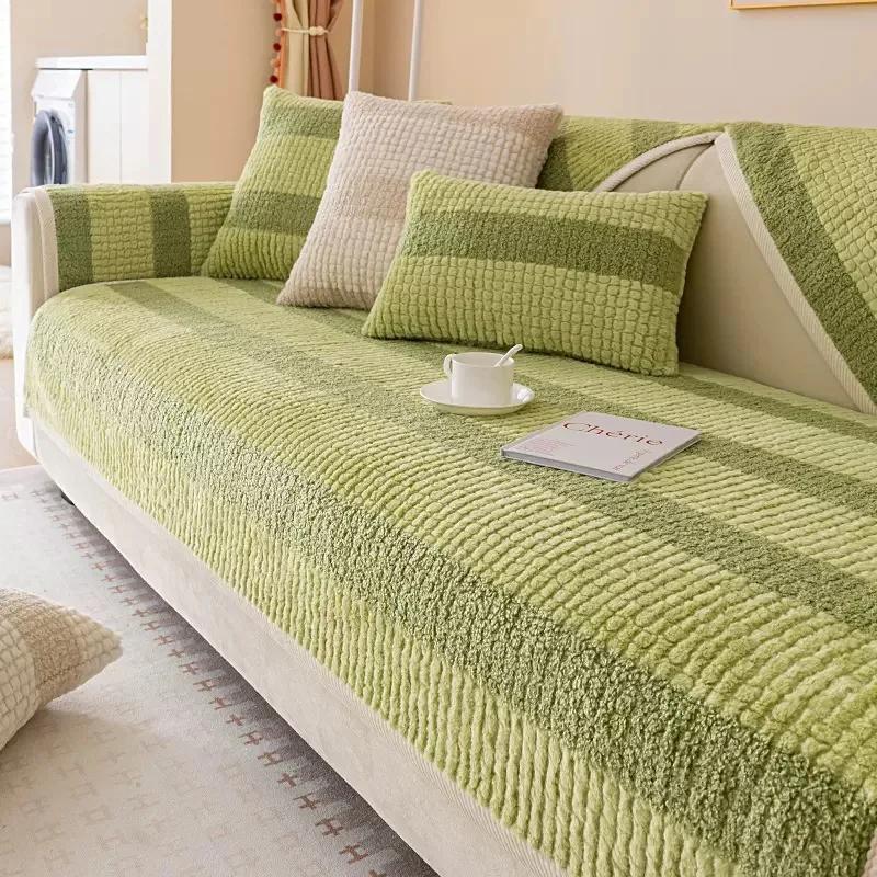 

Зимняя утолщенная плюшевая подушка для дивана в виде кролика, современный легкий роскошный чехол для дивана, противоскользящая подушка для дивана 70x70cm зелёный