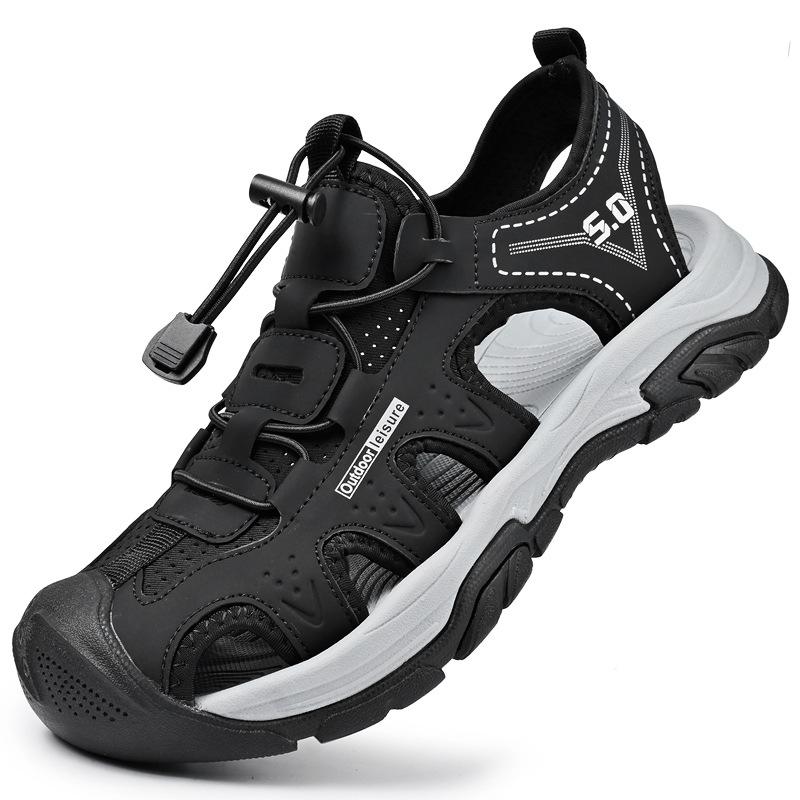 

Летние сандалии мужские кожаные универсальные дышащие с полыми отверстиями повседневные туфли для улицы спортивные сумка голова римские пляжные туфли прилив 39 чёрный