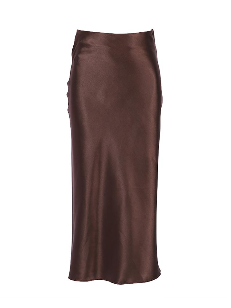 Solid lila silkeskjol Vår Sommar Kvinnor Lång kjol med hög midja Elegant Trendig Streetwear Dam Kontors Midikjolar