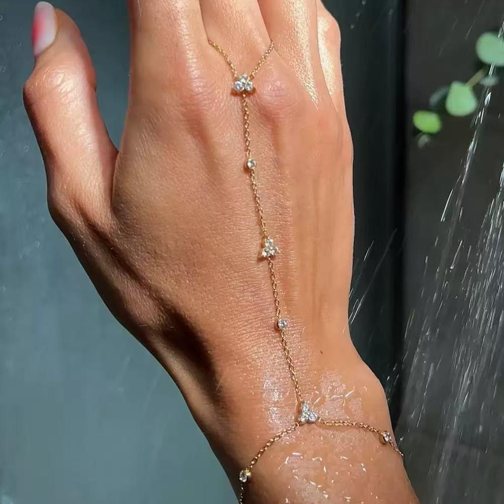 Simple Personality Gold Stainless Steel Y Chain Zircon Inlay Adjustable Bracelets for Women Ring Connect Bracelets Jewelry
