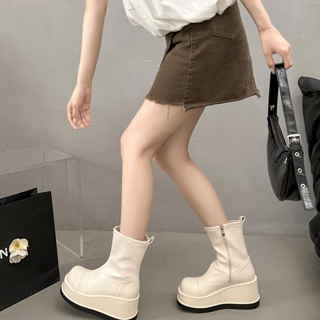 Round Head Summer Temperament British Style Short Boots Simple Martin Boots Women'S Thick Soles