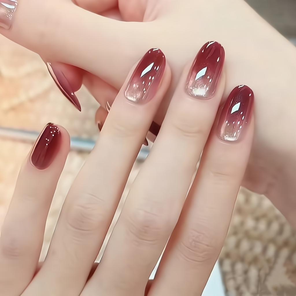 Press On Nails Medium Stiletto Glitter Fake Nails Press Ons with Design Reusable Acrylic False Nail Full Cover Glue On Nail Stick On Nail for Women