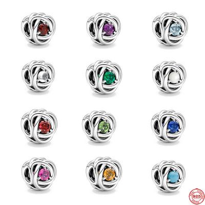 100 % 925 Sterling Silber Charm Farbe Birthstone Perlen Glänzender Zirkon Anhänger Fit Original Fasion Armband Frauen Schmuck Geschenk