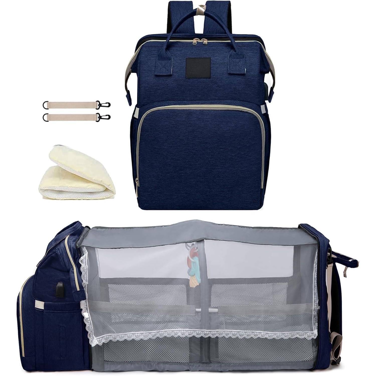

NanoSKY Diaper Bag, Multifunctional Diaper Bag with Changing Table & Crib, Built-in Mosquito Net, Large Capacity, for Newborns and Toddlers, Travel,