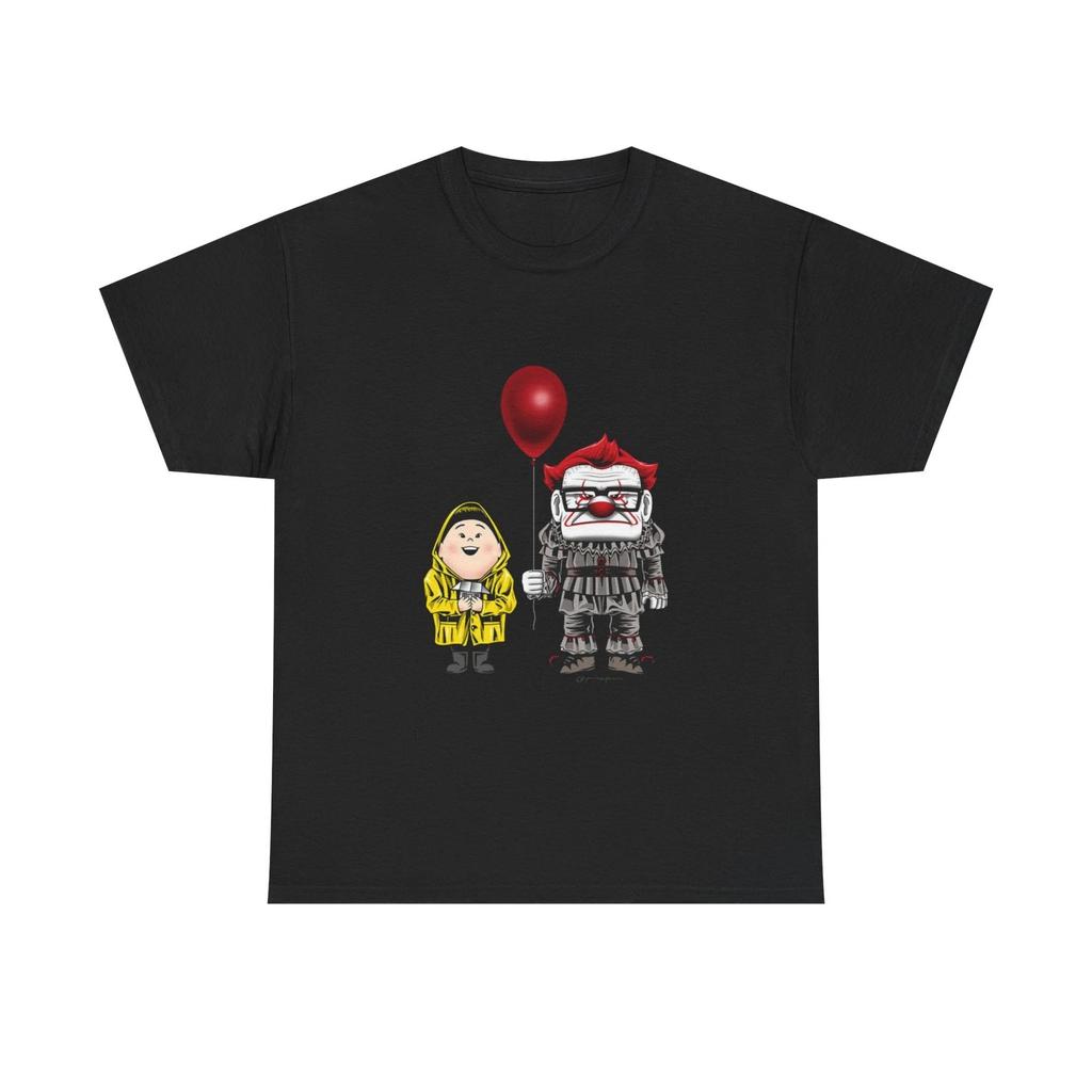 Boy in Yellow Raincoat with Clown Holding Red Balloon T-Shirt