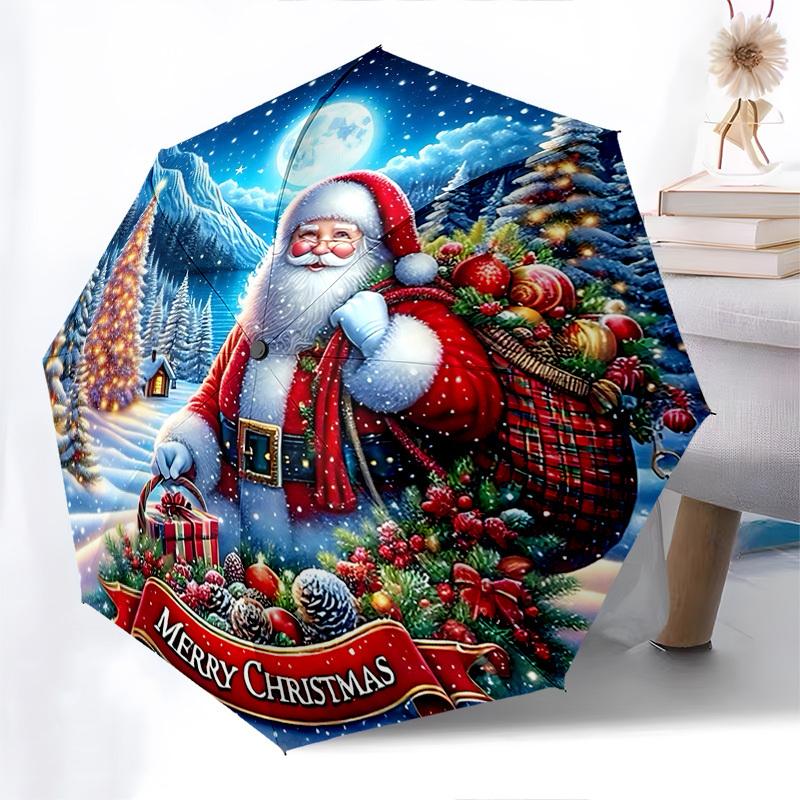 

1pc Merry Christmas Festive Gift: Automatic Opening/Closing Umbrella with Portable Tri-Fold Design, 8-Bone Iron Frame, Perfect for Fans, Travelers, Da
