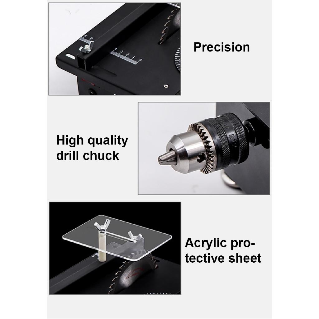 100W Mini Table Saw Handmade Woodworking Bench Saw DIY Hobby Model Crafts Cutting Tool+Power Supply 125mm HSS Circular Saw Blade
