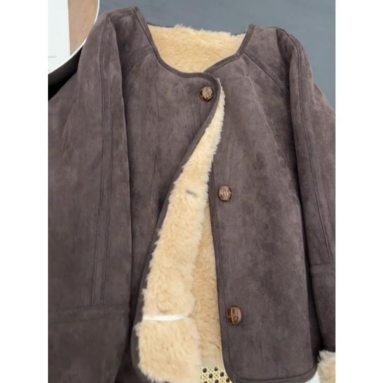 Winter Warm Coat for Women Korean Fashion Simple Loose Fleece Lined Jacket