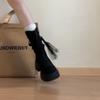 2025 Autumn and Winter Simple Wasteland Wind Fringed Knight Boots Fashion Thick Heel But Knee Fashion Boots Women's Thin Medium Boots