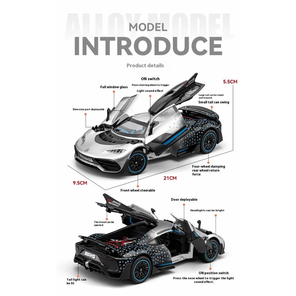 Mercedes-Benz AMG ONE Rennwagen-Modellauto im Maßstab 1:24 aus Metallguss mit Sound und Licht, Computersteuerung, DIY-Dekoration, modisches Geschenk für Freunde und Jungen