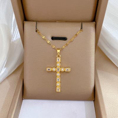 Voller Diamant-Kreuz Leichter Luxus Temperament Zirkon Schlüsselbein-Kette Kleine Retro-Halskette