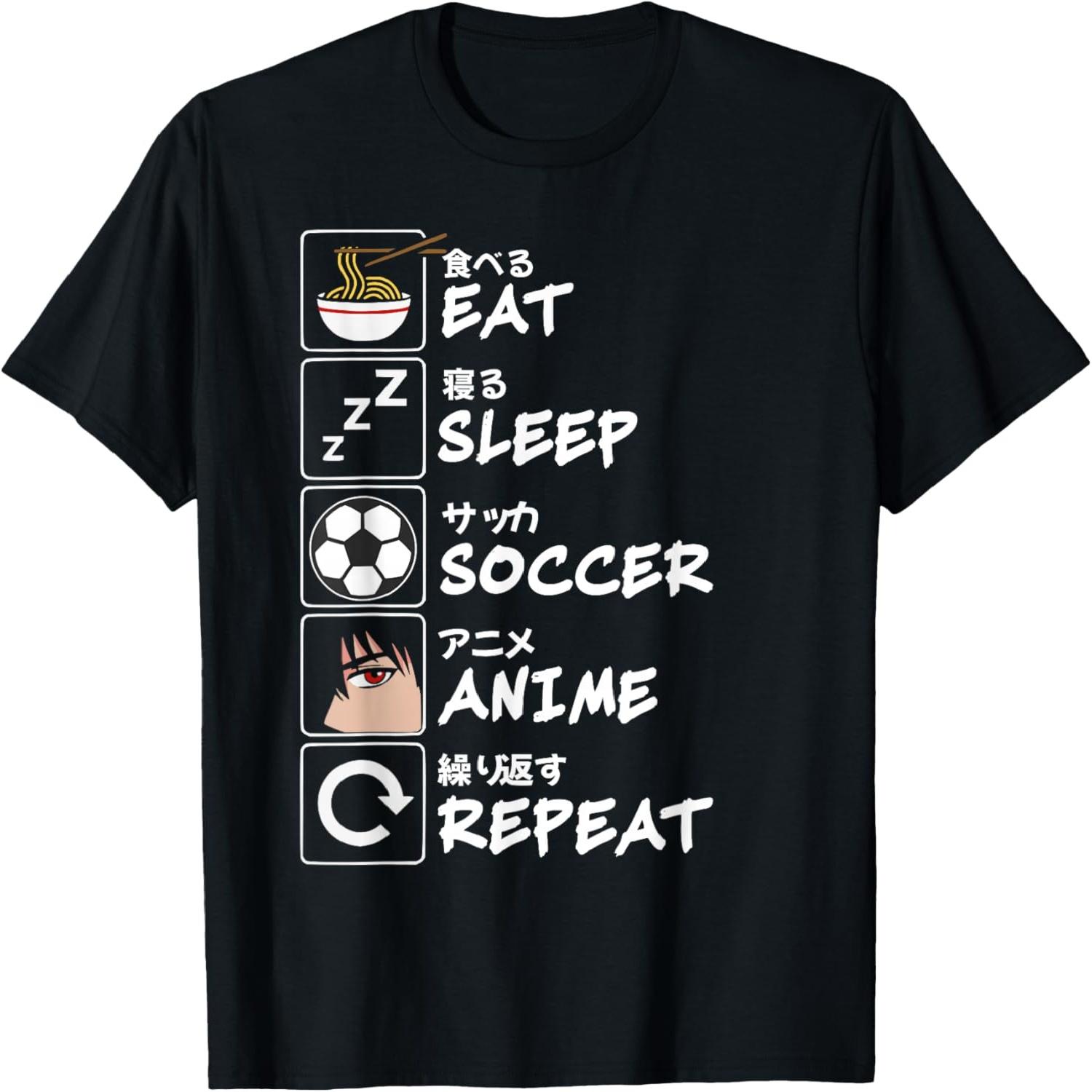 Eat Sleep Soccer Anime Repeat Japanese Funny Otaku T-Shirt S разноцветный