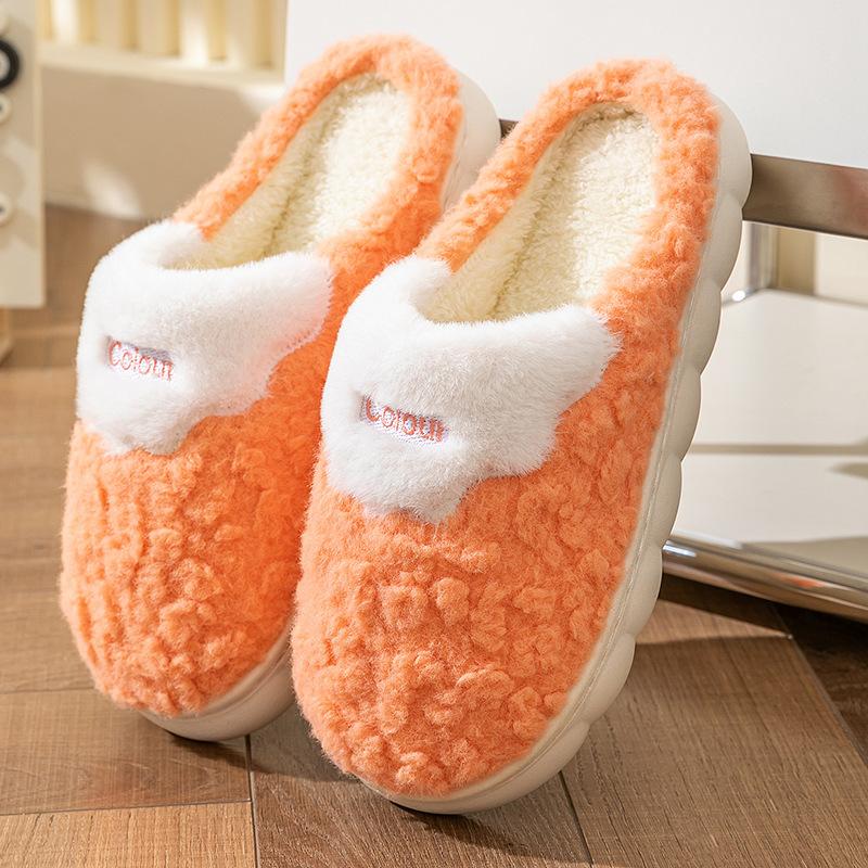 Cotton slippers women's autumn and winter couples thickened indoor home household non-slip warm confinement wool cotton shoes men