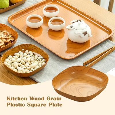Keuken Houtnerf Plastic Vierkant Bord Japans Eenvoudig Houtnerf Servies Set Voor Tafelgerei Keuken Kom Schotel Servies